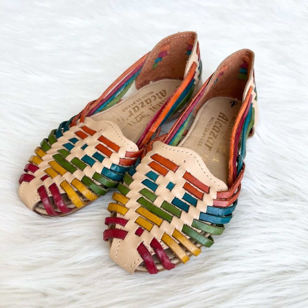 Handmade Rainbow Leather Huarache Sandals Made in Mexico NEW